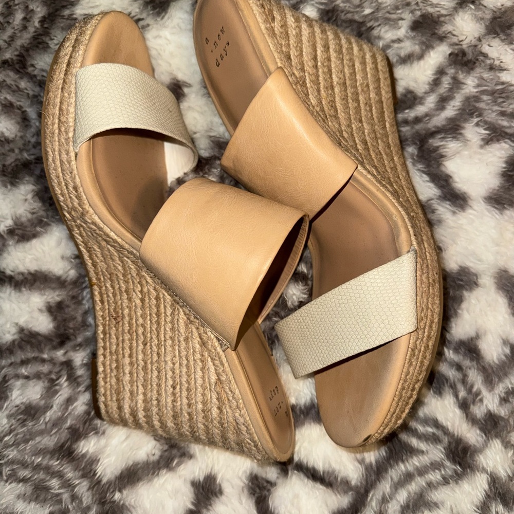 a new day Beige and White Wedge Sandals